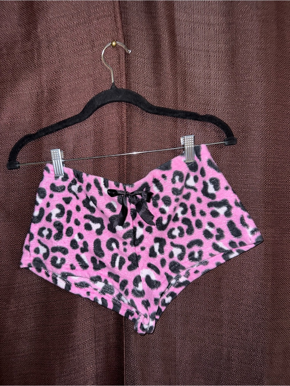 Women's Pink Leopard-Print Lounge Shorts with Black Bow